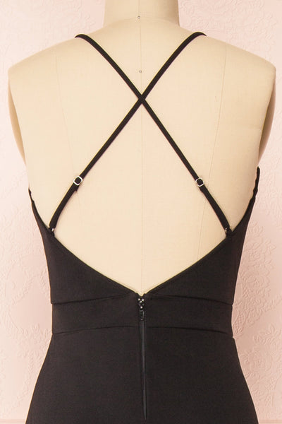Edyth Black Mermaid Maxi Dress | Boutique 1861 back close-up