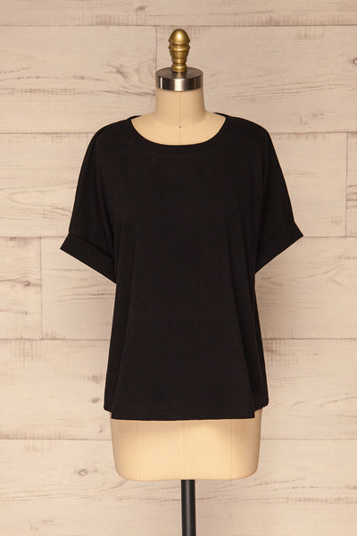 Eftang Black Rolled Sleeves T-Shirt | La petite garçonne front view