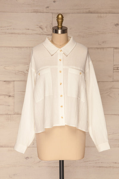 Eggesvik White Textured Button-Up Shirt | La petite garçonne  front view