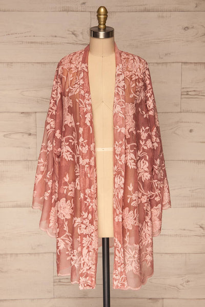 Eggjareir Pink Floral Lace Kimono front view open | La petite garçonne
