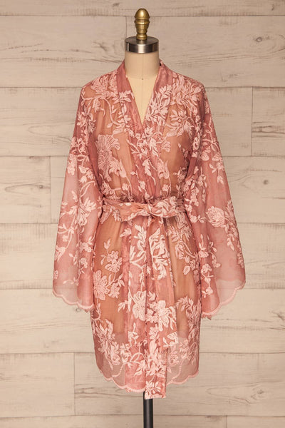 Eggjareir Pink Floral Lace Kimono  | La petite garçonne