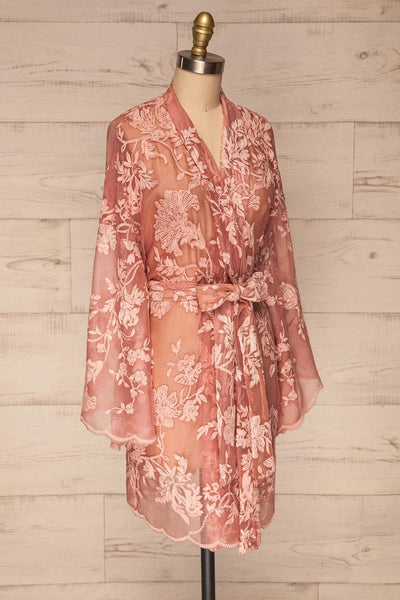 Eggjareir Pink Floral Lace Kimono side view | La petite garçonne