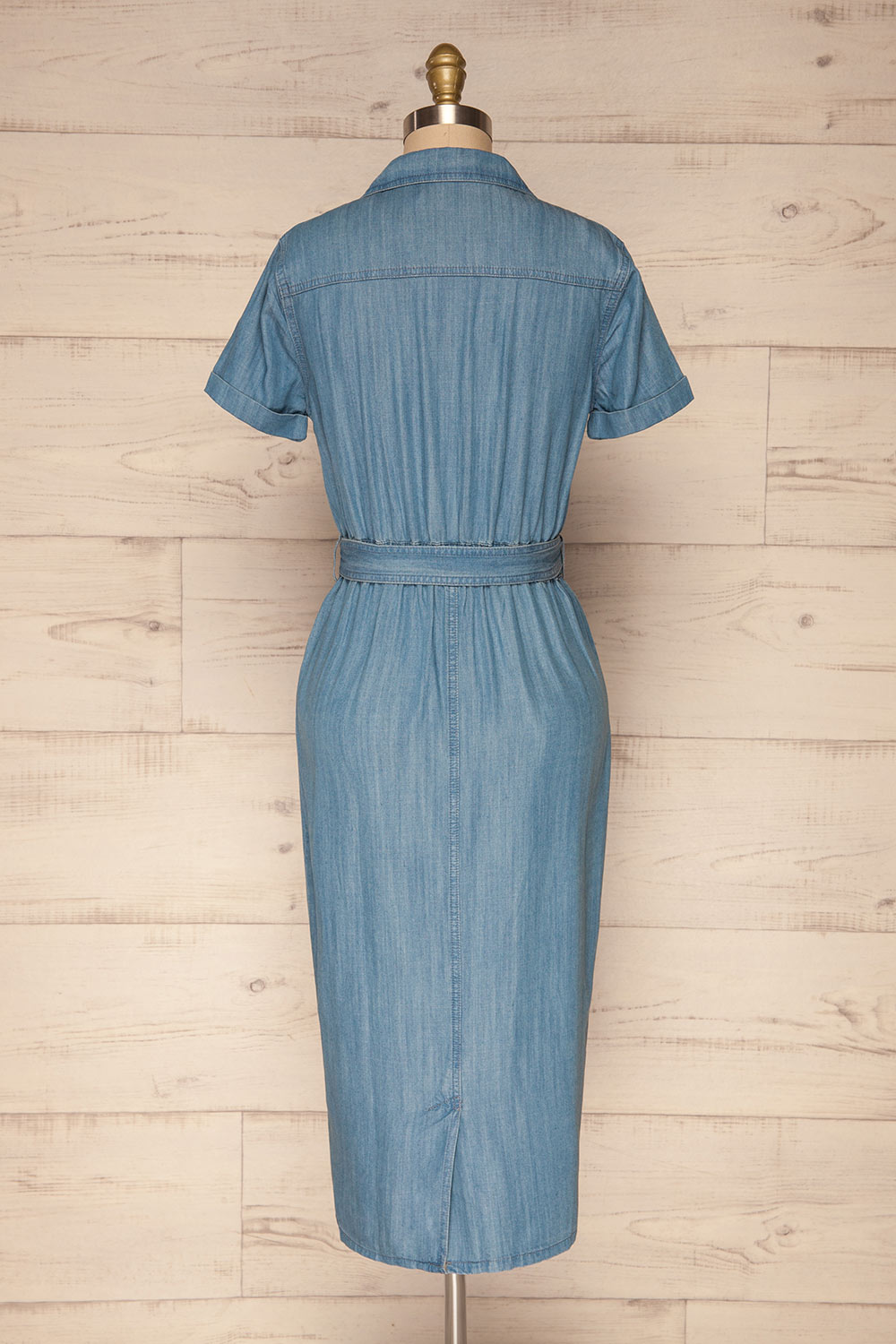 Eggkleiva Light Blue Denim Midi Wrap Dress | La Petite Garçonne back view 