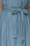 Eggkleiva Light Blue Denim Midi Wrap Dress | La Petite Garçonne detail close-up