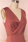Eglantine Pink Satin Flare Gown | Robe longue | Boudoir 1861 side close-up