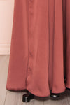Eglantine Pink Satin Flare Gown | Robe longue | Boudoir 1861 bottom close-up