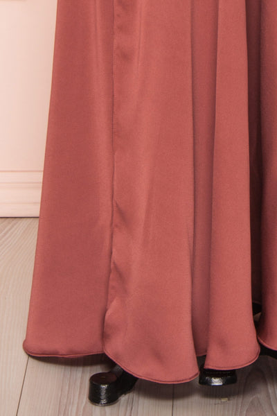 Eglantine Pink Satin Flare Gown | Robe longue | Boudoir 1861 bottom close-up
