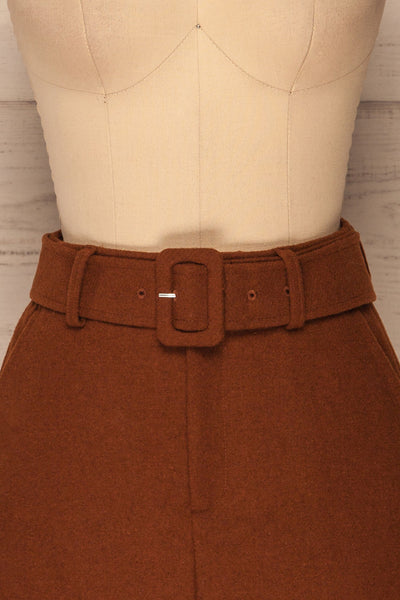 Egtehaug Marron Brown Felt Mini Skirt | La Petite Garçonne front close-up