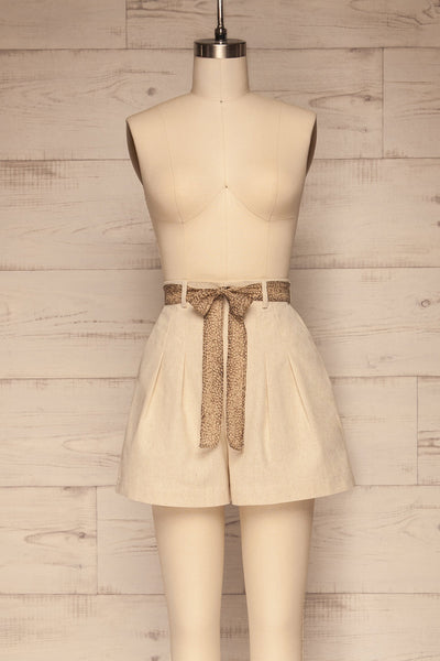 Eiasland Beige High Waisted Linen Shorts | La petite garçonne front view