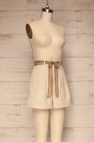 Eiasland Beige High Waisted Linen Shorts | La petite garçonne side view
