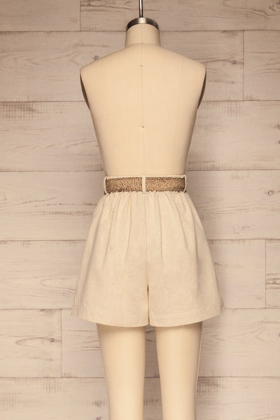Eiasland Beige High Waisted Linen Shorts | La petite garçonne back view