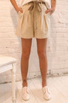 Eiasland Beige High Waisted Linen Shorts | La petite garçonne on model