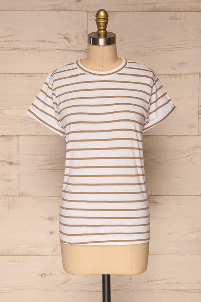 Eidbu Taupe White T-Shirt w/ Stripes | La petite garçonne front view