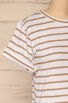 Eidbu Taupe White T-Shirt w/ Stripes | La petite garçonne side close-up