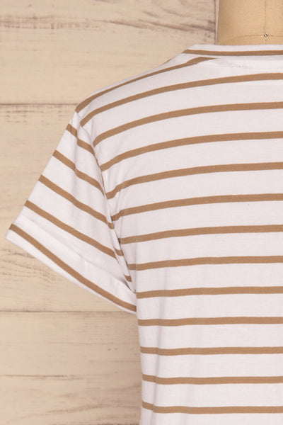 Eidbu Taupe White T-Shirt w/ Stripes | La petite garçonne back close-up
