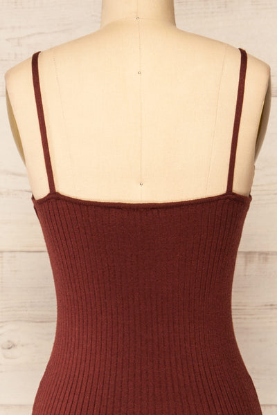 Eidland Brown Ribbed Midi Dress | La petite garçonne back close-up
