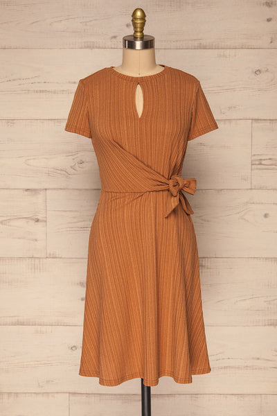 Eidsora Light Brown Short A-Line Dress | La petite garçonne front view