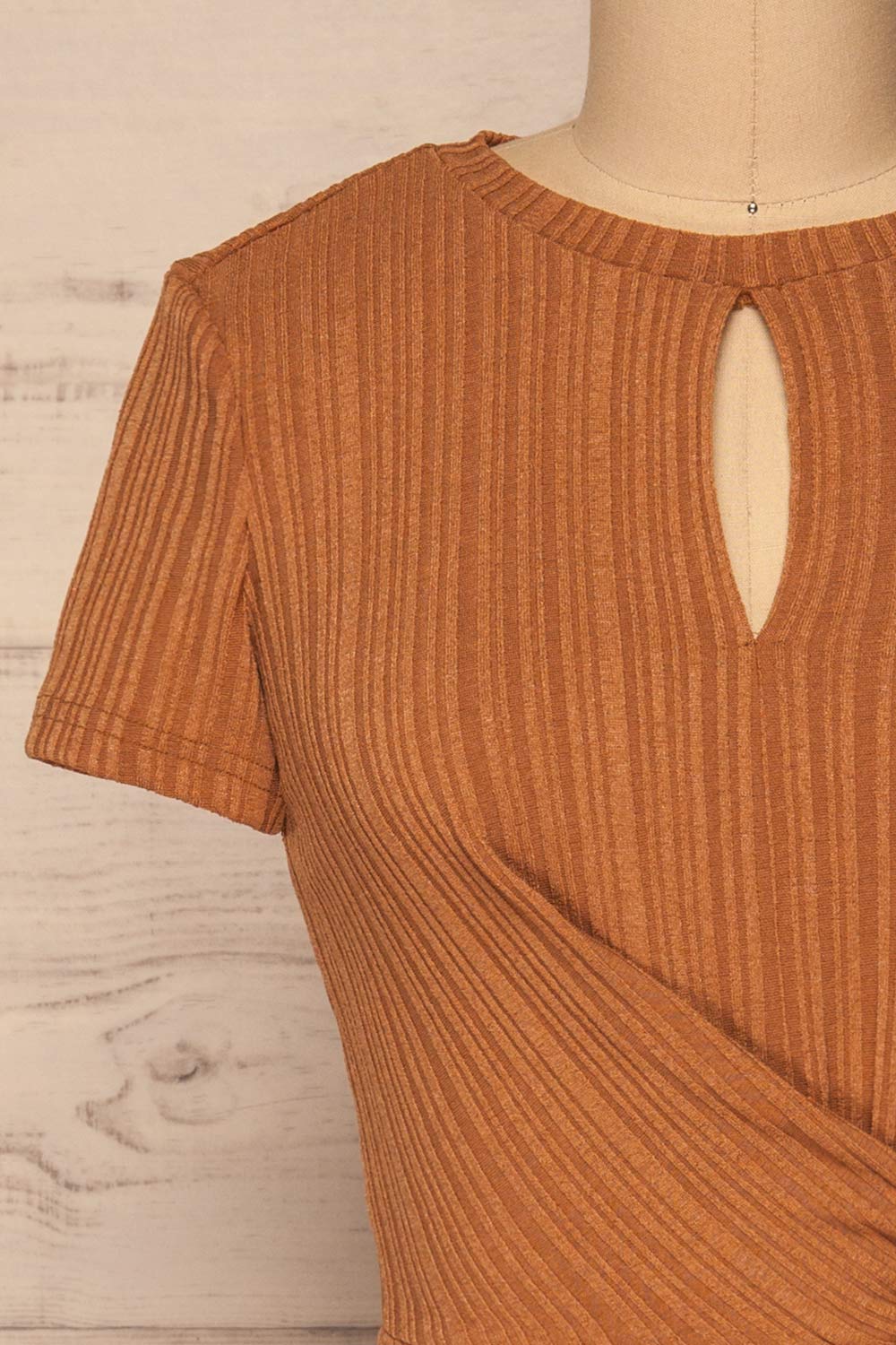 Eidsora Light Brown Short A-Line Dress | La petite garçonne front close-up