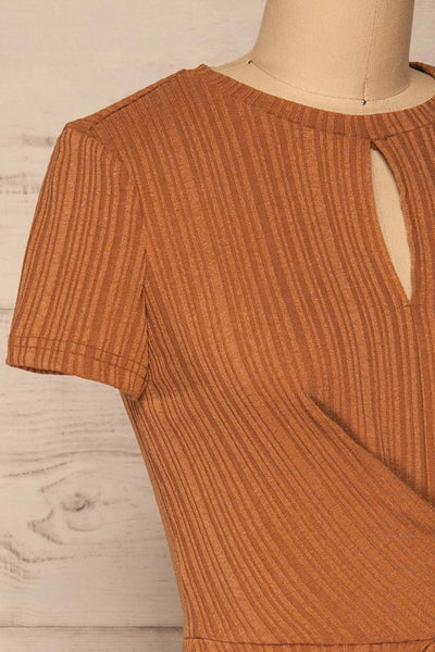 Eidsora Light Brown Short A-Line Dress | La petite garçonne front close-up