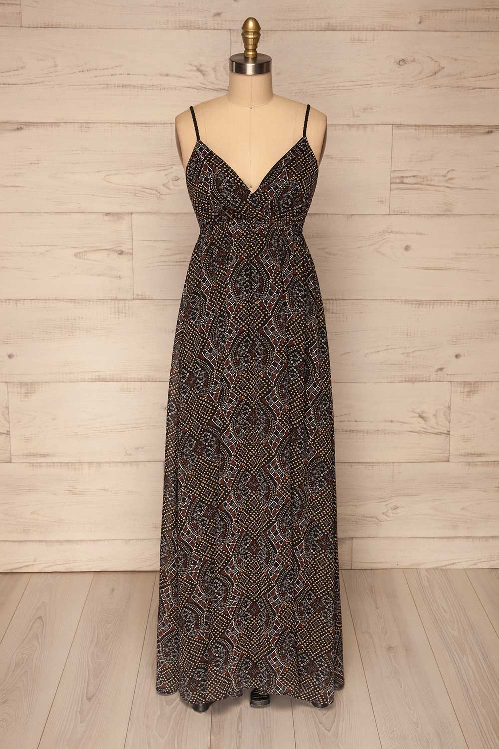 Eidsoyra Black & Pattern Maxi Summer Dress | La petite garçonne front view 