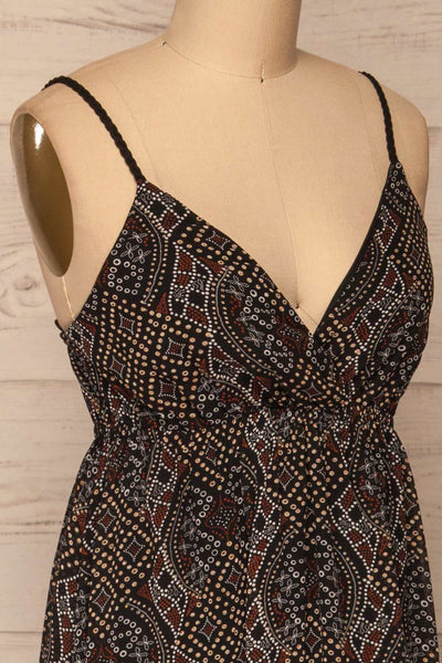 Eidsoyra Black & Pattern Maxi Summer Dress | La petite garçonne side close-up