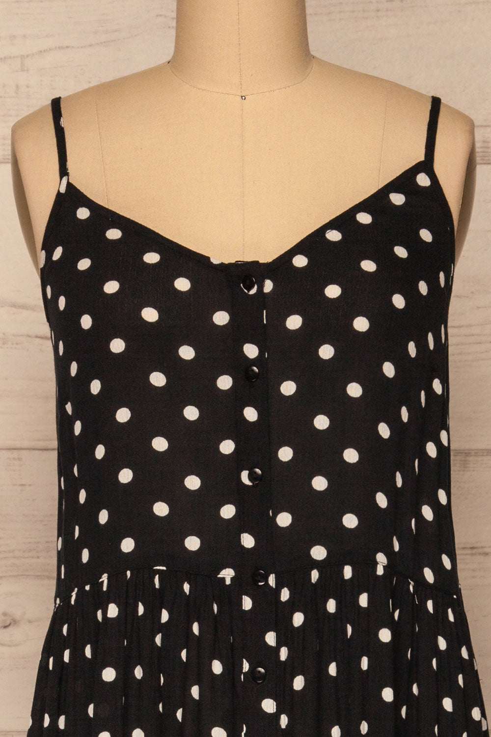 Eidsvollen Black w/ White Polka Dots Dress | La petite garçonne front close-up