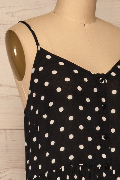 Eidsvollen Black w/ White Polka Dots Dress | La petite garçonne side close-up