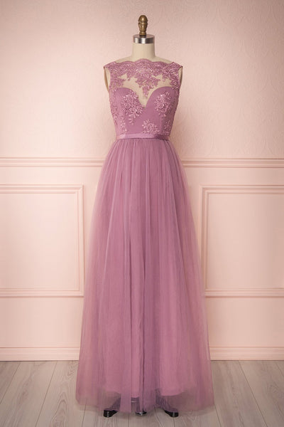 Eiki Lilac Lilac Purple Embroidered Tulle Gown | Boutique 1861
