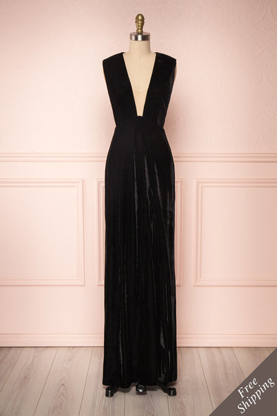 Eileen Black Velvet A-Line Gown | Boutique 1861 front view
