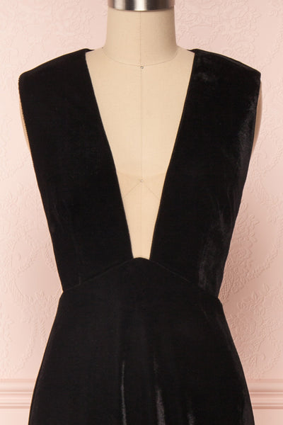 Eileen Black Velvet A-Line Gown | Boutique 1861 front close-up