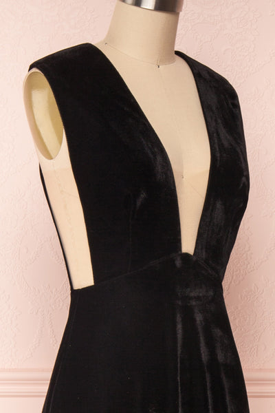Eileen Black Velvet A-Line Gown | Boutique 1861 side close-up