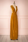 Eileen Mustard Yellow Velvet A-Line Gown | Boutique 1861  side view