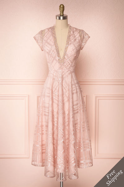 Elaina Baby Pink Sequin A-Line Dress | Boutique 1861 1