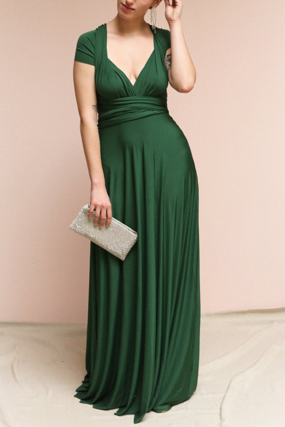 Elatia Forêt Forest Green Maxi Infinity Dress | Boudoir 1861 on model