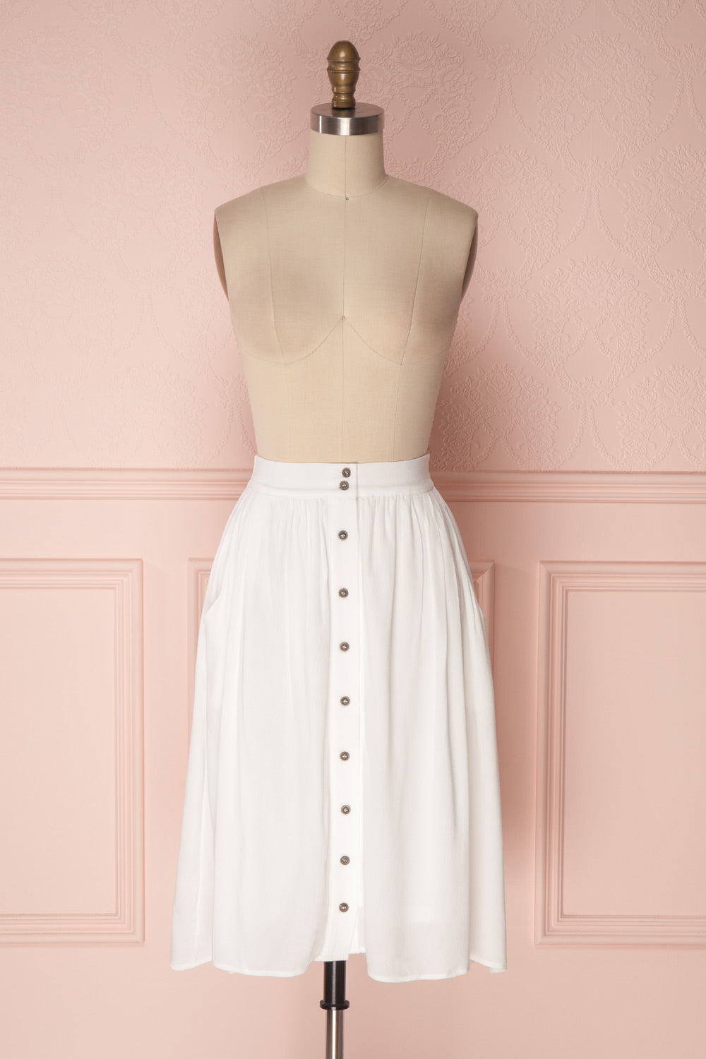 Elazia Neige White High-Waisted Midi Skirt | Boutique 1861