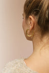 Elene Gold Hoop Earrings | Anneaux Dorés | La Petite Garçonne on model