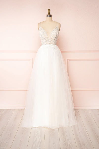 Eligia White Tulle A-Line Bridal Dress with Slit | Boudoir 1861