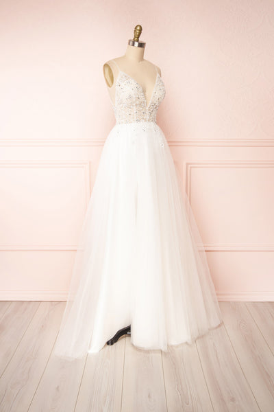 Eligia White Tulle A-Line Bridal Dress with Slit | Boudoir 1861 side view