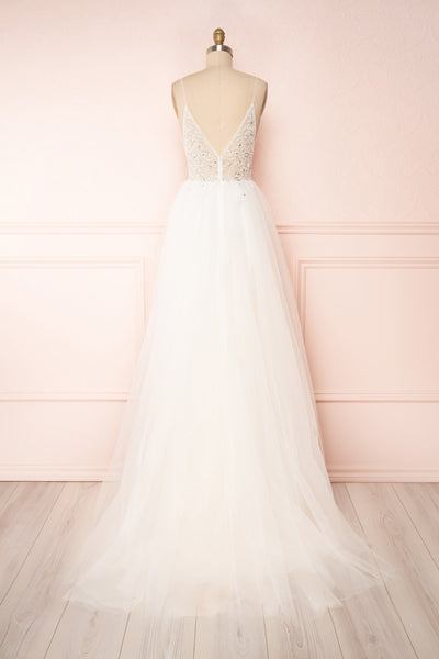 Eligia White Tulle A-Line Bridal Dress with Slit | Boudoir 1861 back view