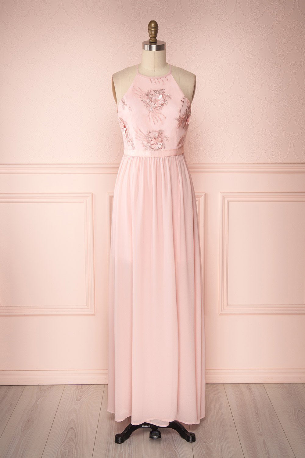 Elinor Pink Chiffon Floral Halter Gown | Boudoir 1861