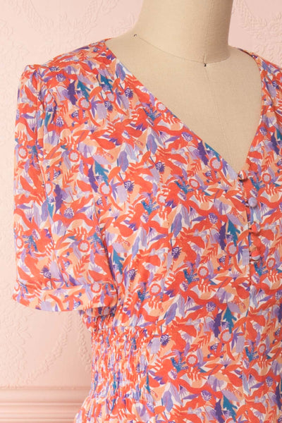 Elinros Coral Short Sleeved Midi Dress | Boutique 1861 side close-up