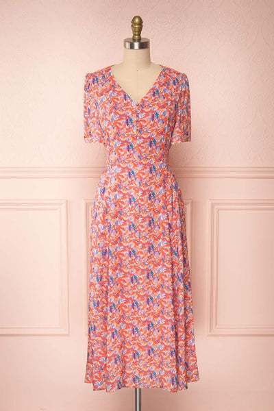 Elinros Coral Short Sleeved Midi Dress | Boutique 1861