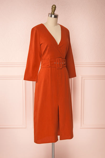 Ellesmere Orange Long Sleeved Midi Dress side view | Boutique 1861