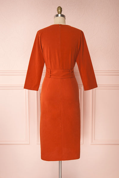 Ellesmere Orange Long Sleeved Midi Dress back view | Boutique 1861