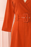 Ellesmere Orange Long Sleeved Midi Dress sleeves | Boutique 1861