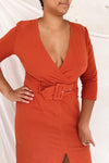 Ellesmere Orange Long Sleeve Midi Dress | Boutique 1861 on model