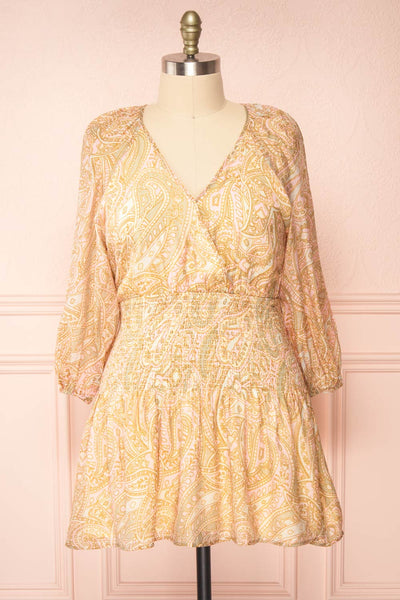 Freela Short Paisley Pattern V-Neck Dress | Boutique 1861 front plus