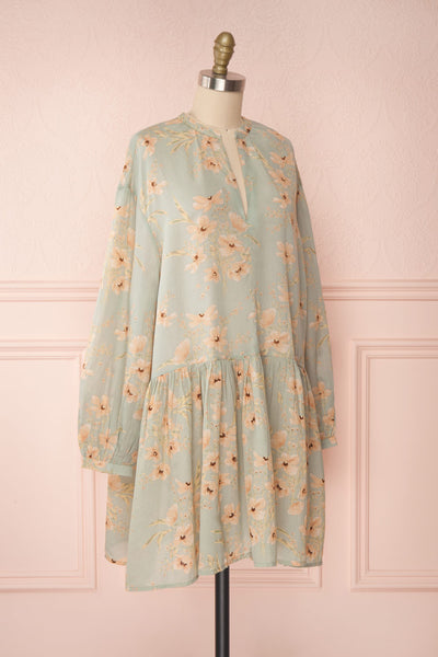 Eluska Pastel Green Floral Short Dress | Boutique 1861 side view