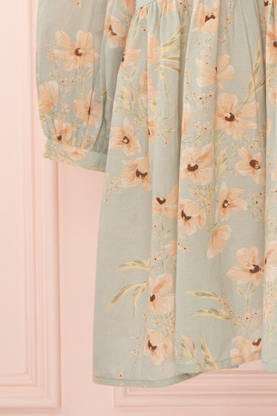 Eluska Pastel Green Floral Short Dress | Boutique 1861 sleeve front