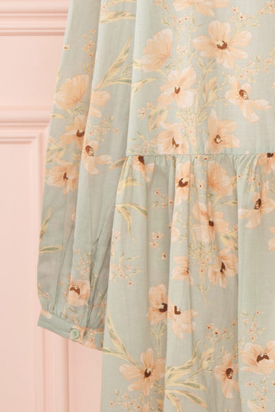 Eluska Pastel Green Floral Short Dress | Boutique 1861 sleeve back